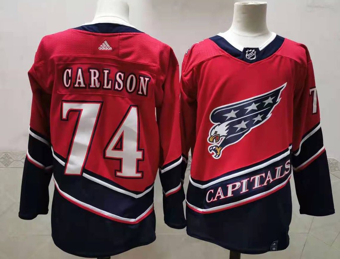 Men Washington Capitals #74 Carlson Red Throwback Authentic Stitched 2020 Adidias NHL Jersey